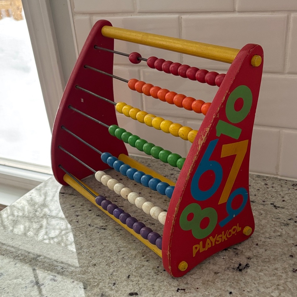 Vintage Playskool wooden counting abacus